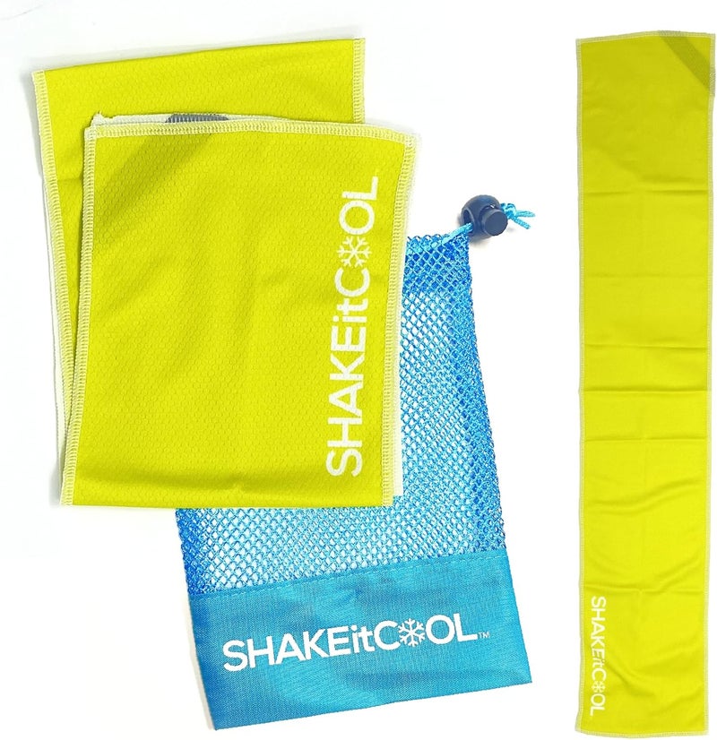 SHAKEitCOOL Original Cooling Towel – Be Cool in Style - Heat Relief, Soft, Lightweight, Sun Protection, Easy Clean - Perfect for Biking, Running, Yoga, Gym, Gardening - Safety Yellow - Image 1